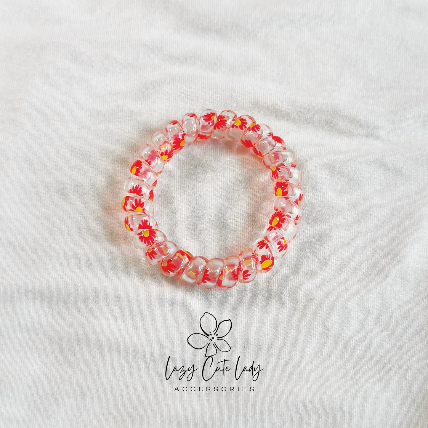 Transparent Petite Floral Spiral Hair Ties