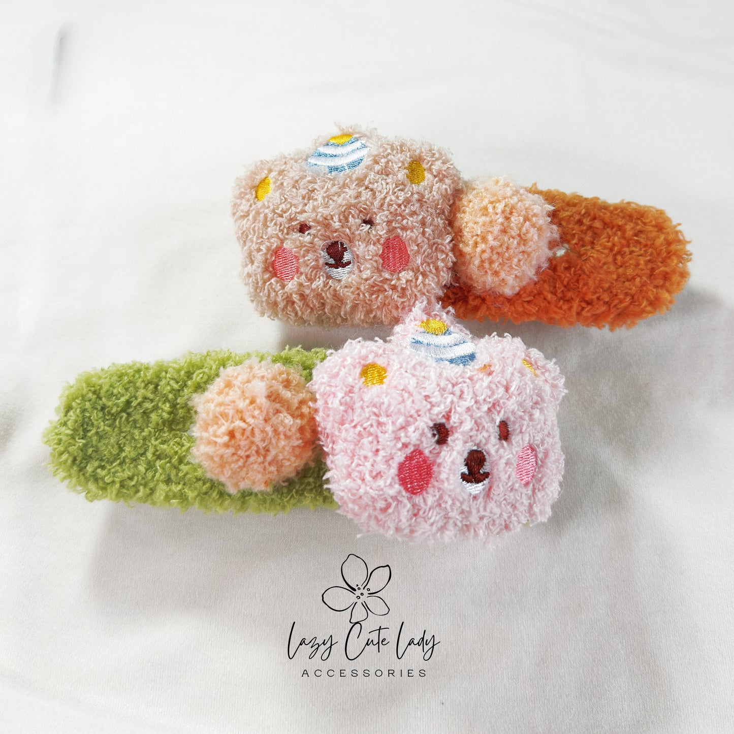 Adorable Plush Bear Hair Clip with Birthday Hat Embroidery - hair Accessory