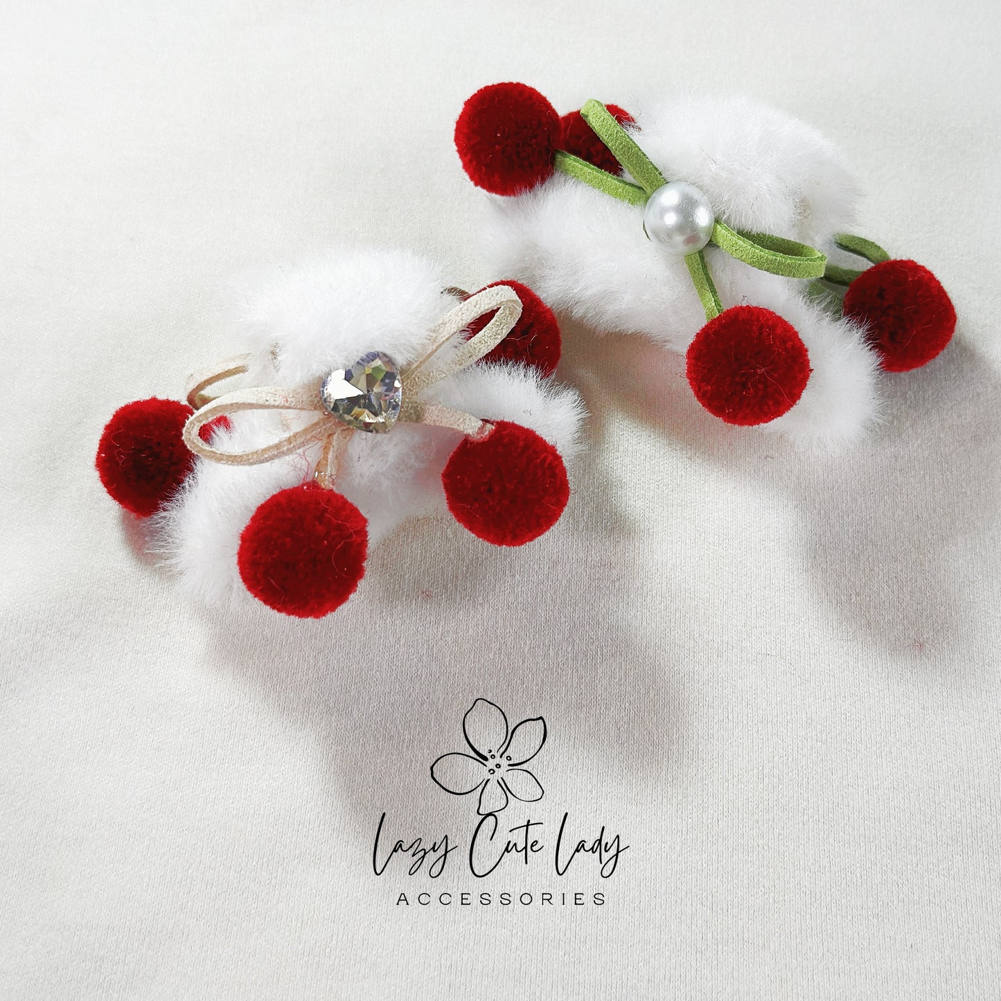 Small Plush Hair Claw with Bow and Red Fuzzy Ball