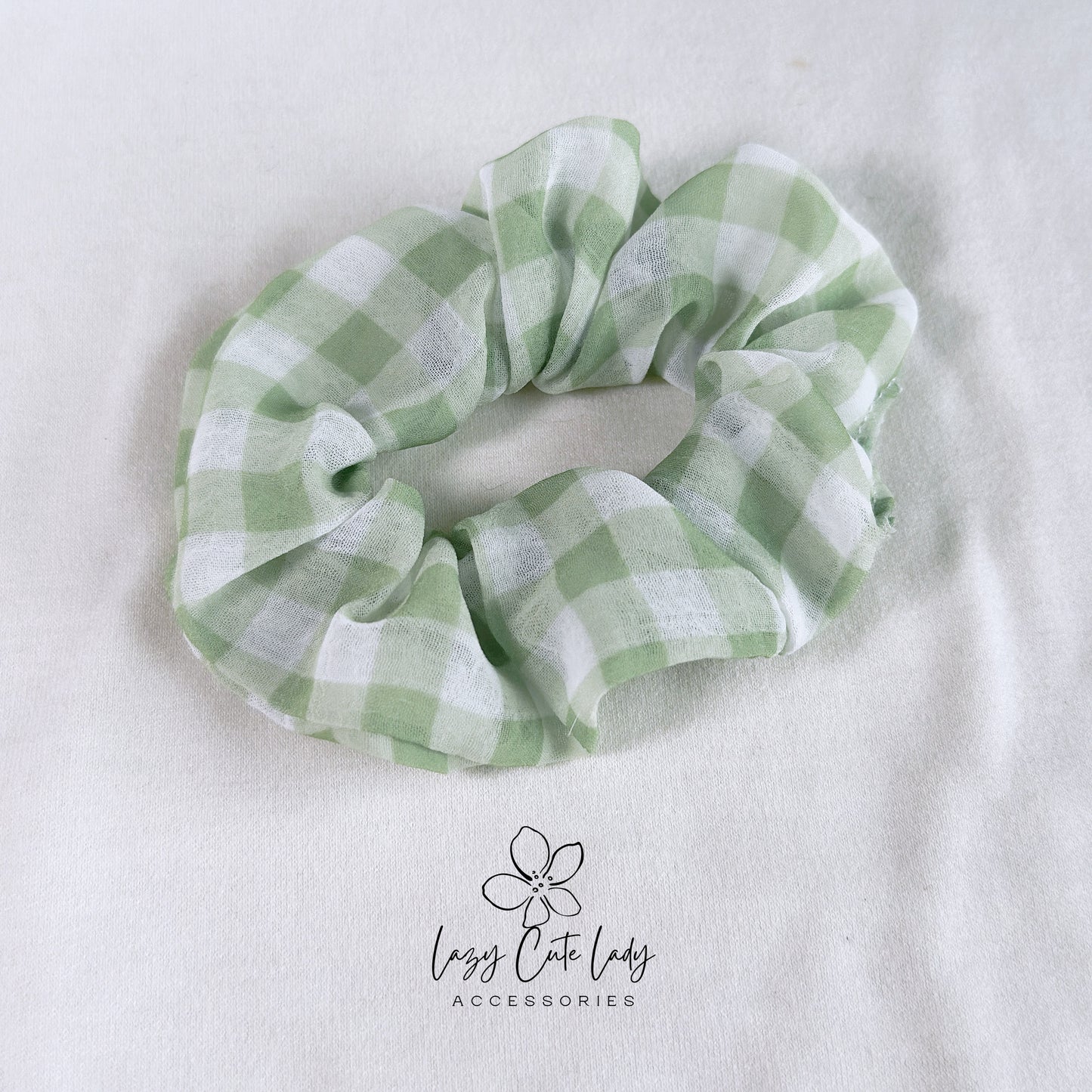 Matcha Checkered Charm Hair Scrunchies