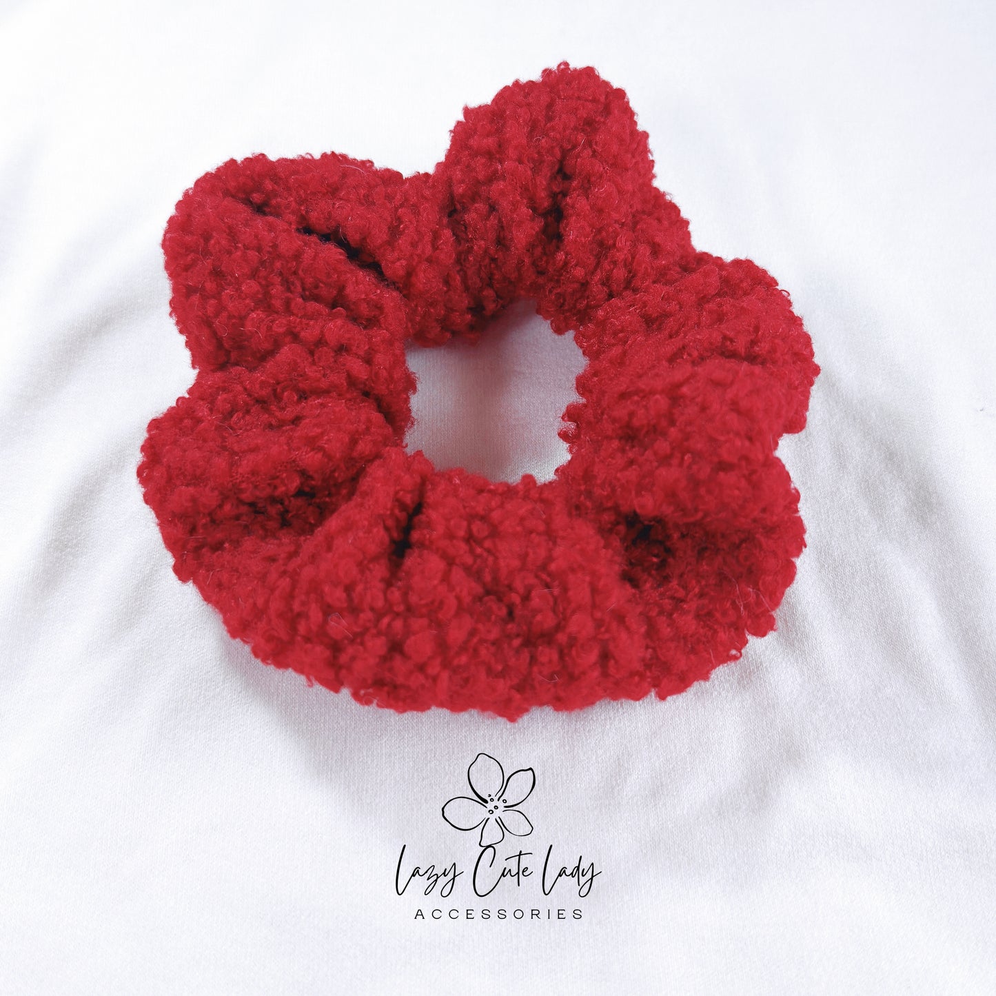Plush Red Fabric Hair Scrunchie