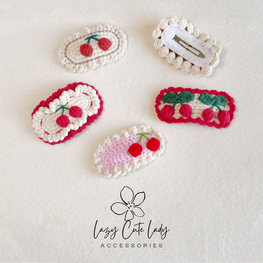 Handmade Crochet Cherry Hair Clip Series– Cute & Sweet Knitted Hair Accessories