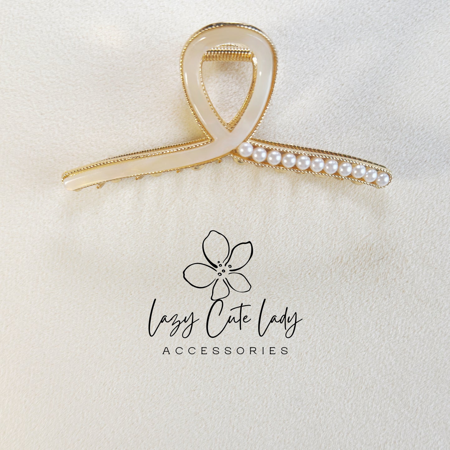 Elegant Pearl-Accent Crossed Ribbon Hair Claw – Eco-Friendly Acetate and Metal Design-pearl accents