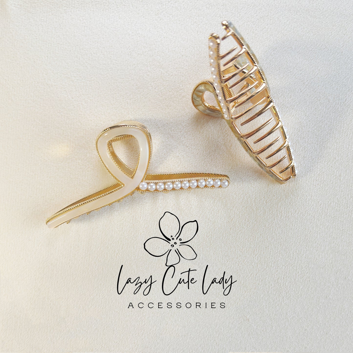Elegant Pearl-Accent Crossed Ribbon Hair Claw – Eco-Friendly Acetate and Metal Design-pearl accents
