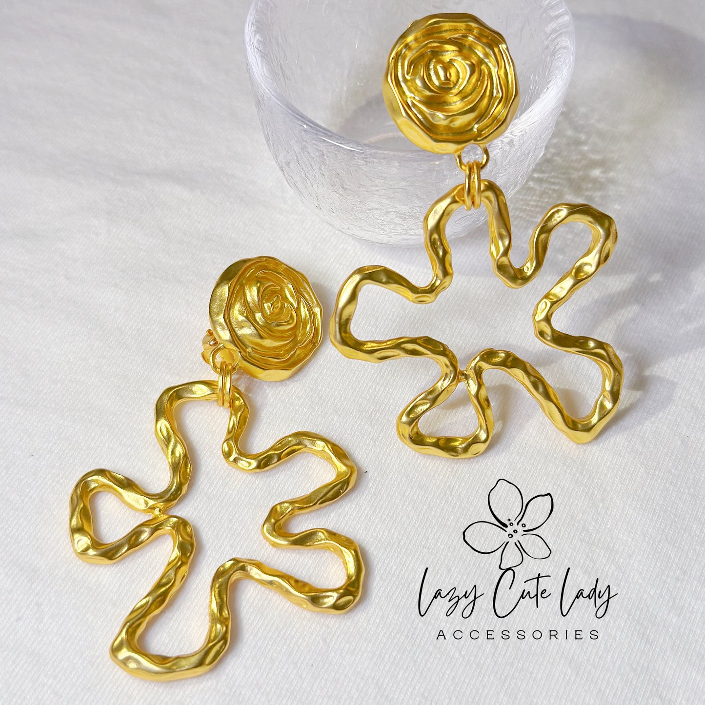 Bold Blossom: Metallic Gold Flower Earrings