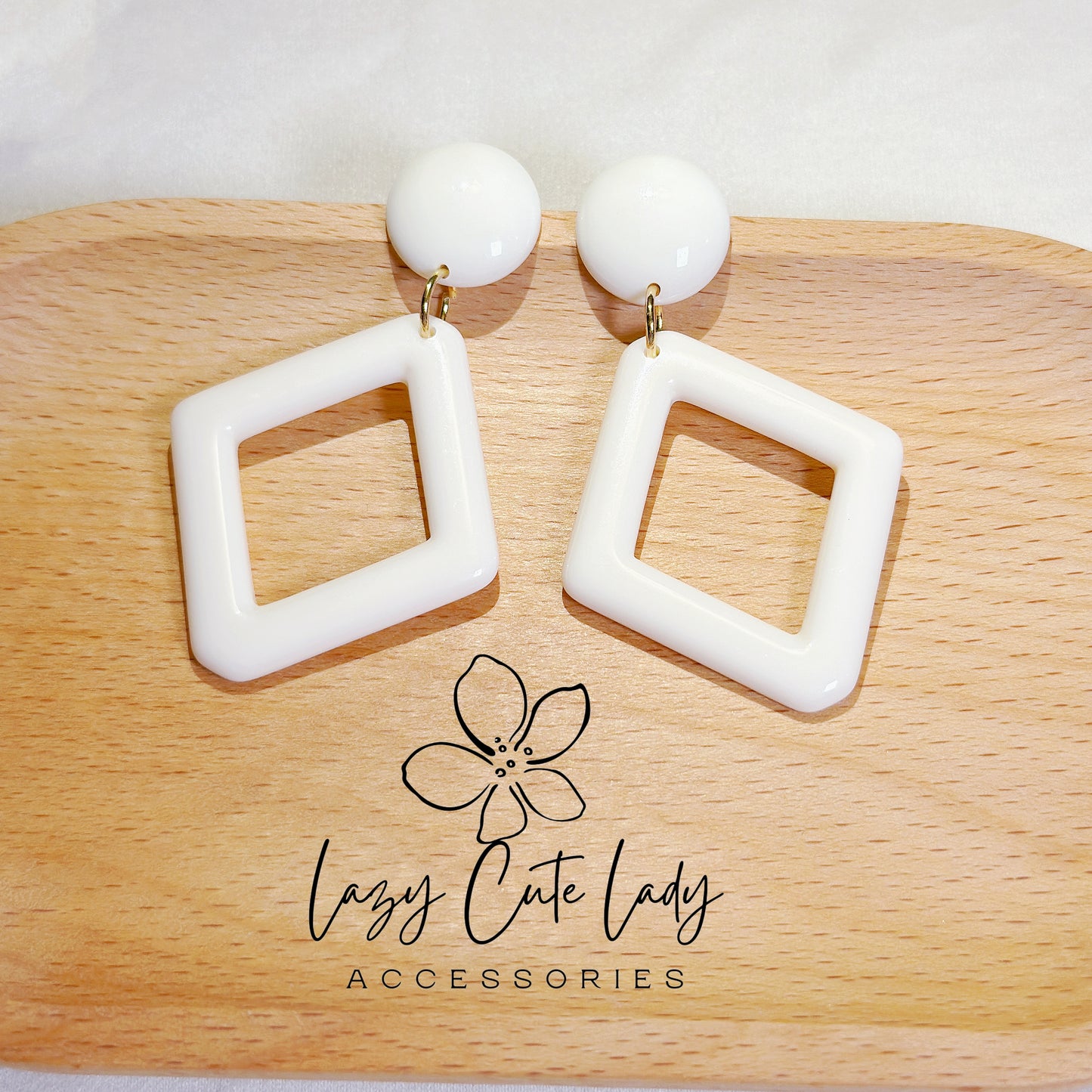 Lazy Cute Lady Accessories-Geometric Elegance: White Geometric Earrings-Gift - for girl for women