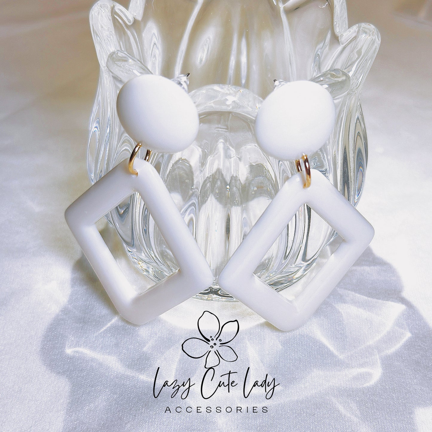 Lazy Cute Lady Accessories-Geometric Elegance: White Geometric Earrings-Gift - for girl for women