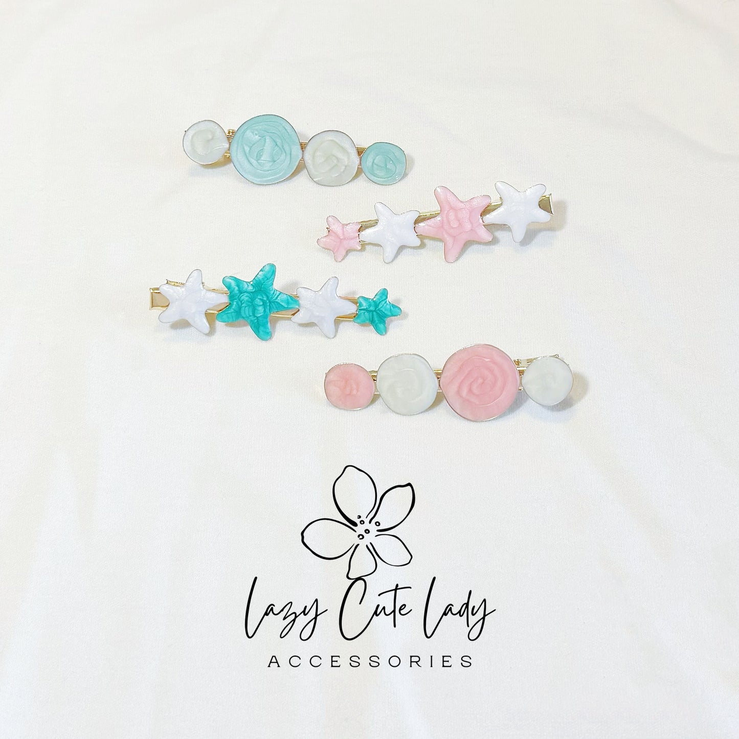 Ocean Dream Hair Clip Set – Starfish & Shell Inspired Barrettes for Girls and Women- Cute Hair Clips- Gift for Her