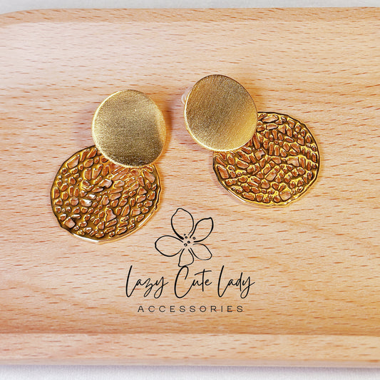 Lazy Cute Lady Accessories-Vintage Circles: Retro Metal Disc Drop Earrings- Gift - for girl for women