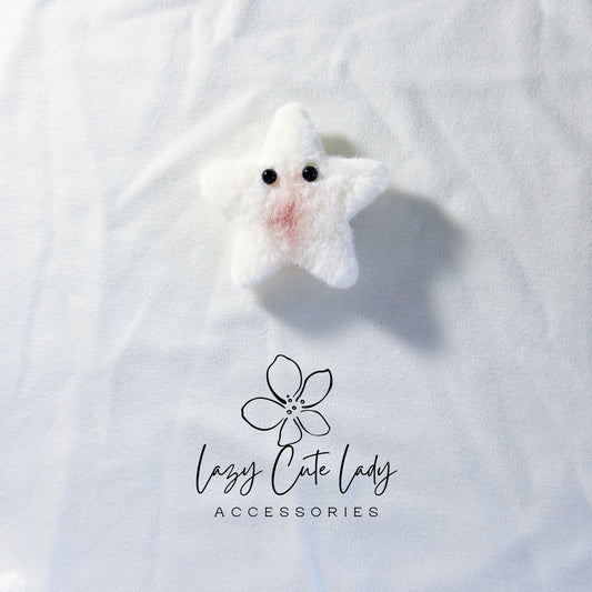 Fluffy Starfish Hair Clips – Soft Plush Hair Accessories with Cute Blushing Face for Kawaii Looks