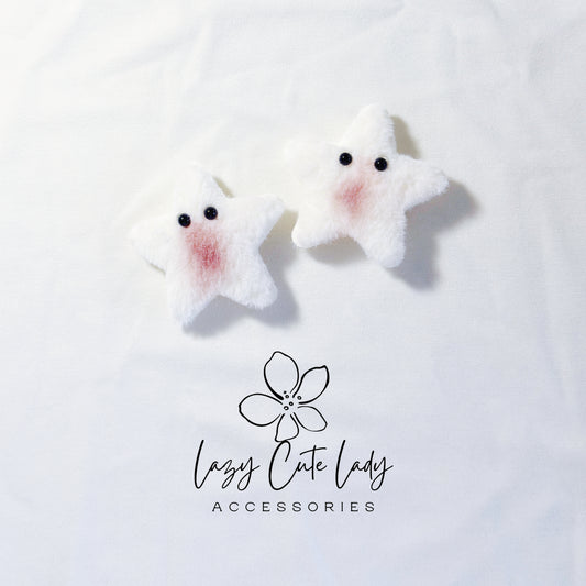 Fluffy Starfish Hair Clips – Soft Plush Hair Accessories with Cute Blushing Face for Kawaii Looks