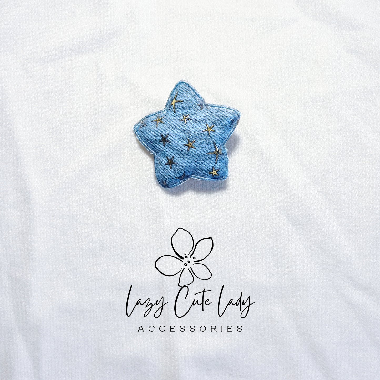 Galaxy Star Hair Clips – Denim and Tie-Dye Fabric Stars with Gold Foil Details