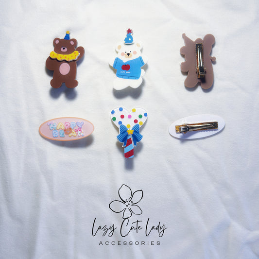 Party Bear Hair Clips – Cute Animal Hair Accessories, Kawaii Colorful Snap Clips, Happy Bear Hair Pins for Girls