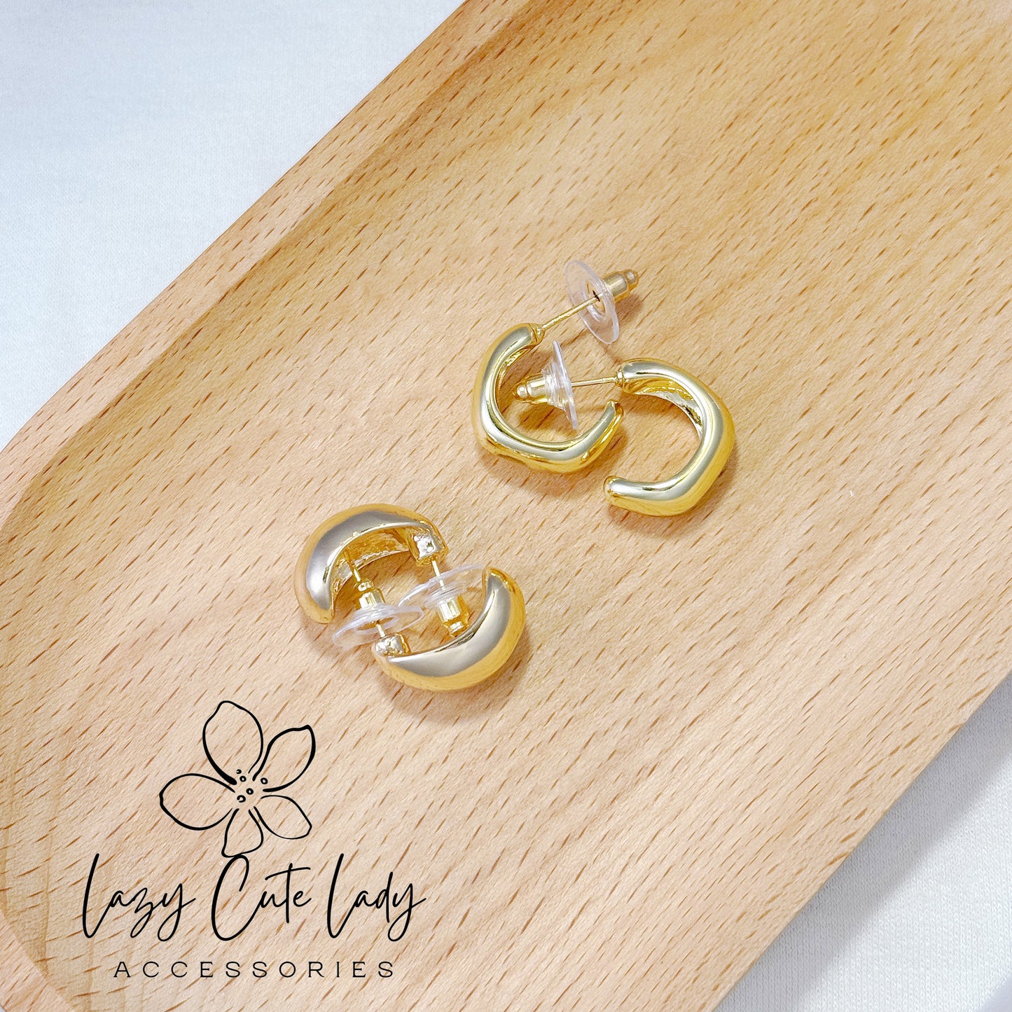 Lazy Cute Lady Accessories-Elegant Gold Metal Earrings: Oval and Square Options-Metal allergy-friendly earrings -Fashion Earrings- Gift - for girl for women