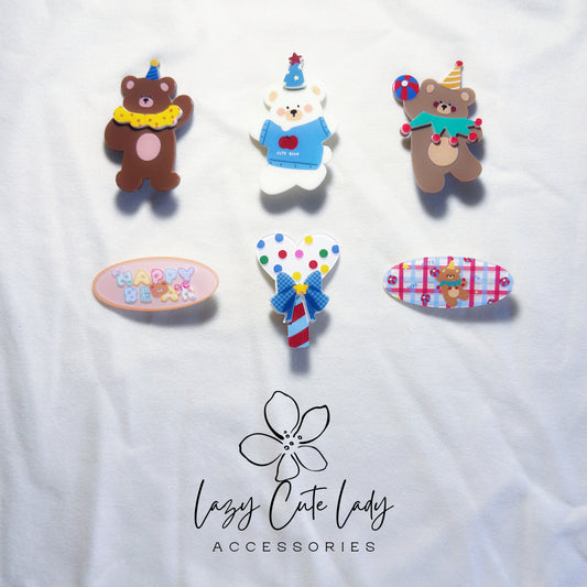 Party Bear Hair Clips – Cute Animal Hair Accessories, Kawaii Colorful Snap Clips, Happy Bear Hair Pins for Girls