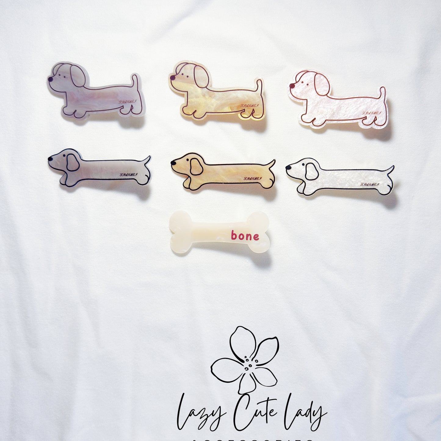 Dachshund Dog Acrylic Hair Clips – Playful Sausage Dog & Bone Barrettes | 7 Styles- Cute Hair Clips- Gift For Her- Puppy HairClips