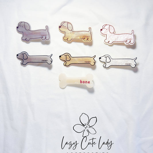 Dachshund Dog Acrylic Hair Clips – Playful Sausage Dog & Bone Barrettes | 7 Styles- Cute Hair Clips- Gift For Her- Puppy HairClips
