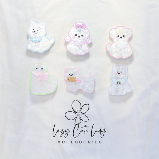 Acrylic Animal Friends Hair Clips – Shiny Cartoon Puppy & Kitty Barrettes | 6 Styles