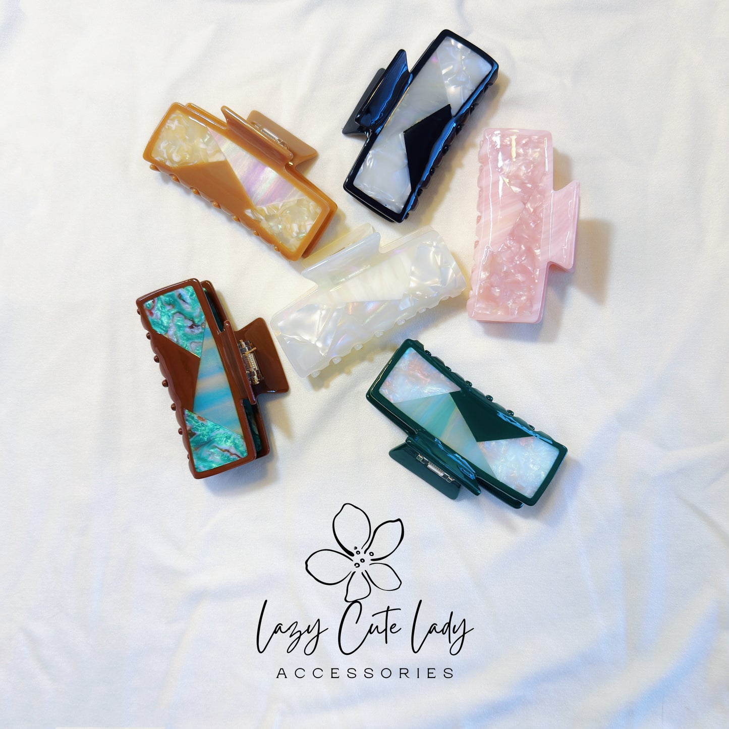 Geometric Acetate Hair Claw Clip – Eco-Friendly Resin Claw in Modern Colorblock Design | 3.5" Strong Grip for Thick Hair