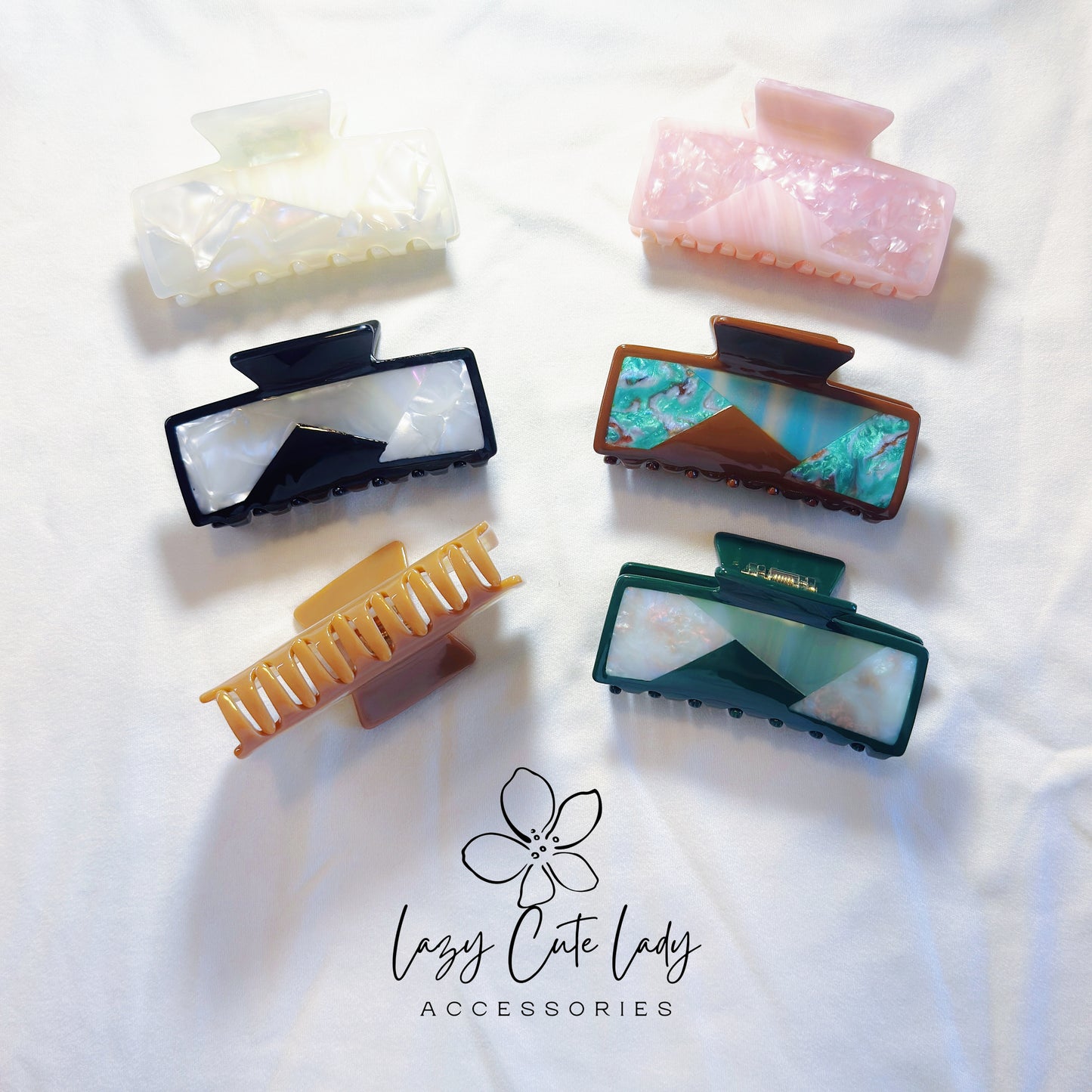 Geometric Acetate Hair Claw Clip – Eco-Friendly Resin Claw in Modern Colorblock Design | 3.5" Strong Grip for Thick Hair