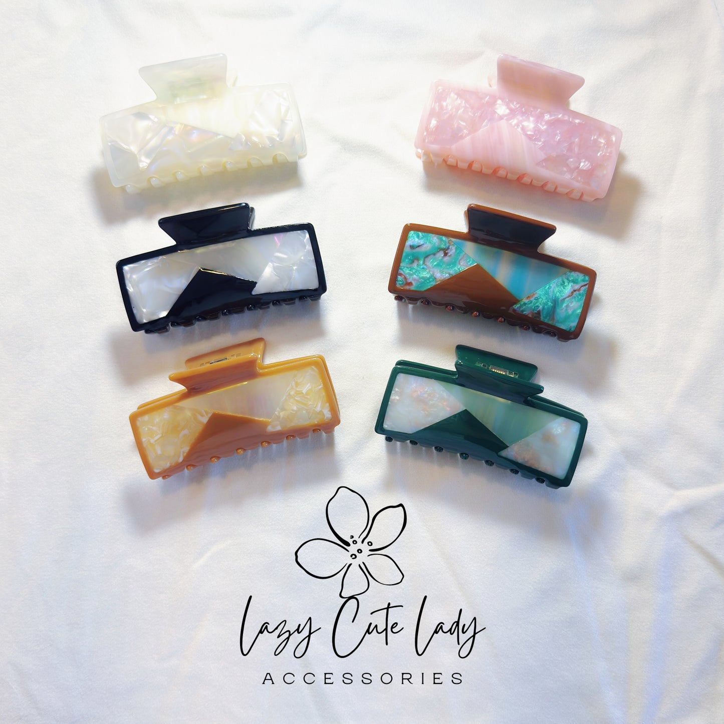 Geometric Acetate Hair Claw Clip – Eco-Friendly Resin Claw in Modern Colorblock Design | 3.5" Strong Grip for Thick Hair
