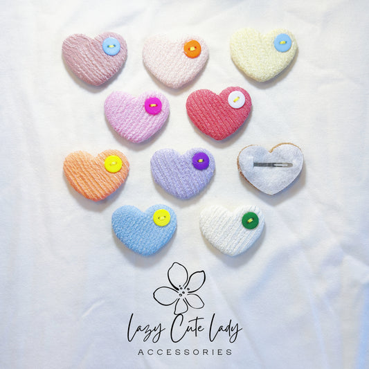 Colorful Heart Hair Clips – Textured Fabric Barrettes with Button Accent | Cute & Soft Hair Accessories for Girls, Toddlers & Gifting