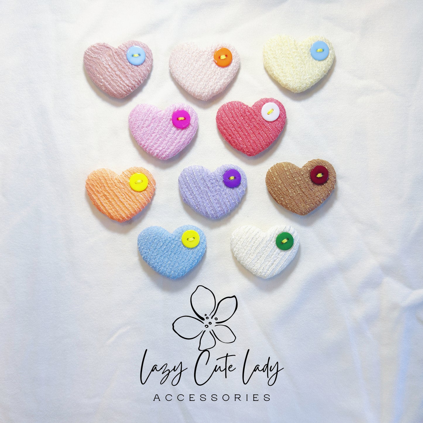 Colorful Heart Hair Clips – Textured Fabric Barrettes with Button Accent | Cute & Soft Hair Accessories for Girls, Toddlers & Gifting