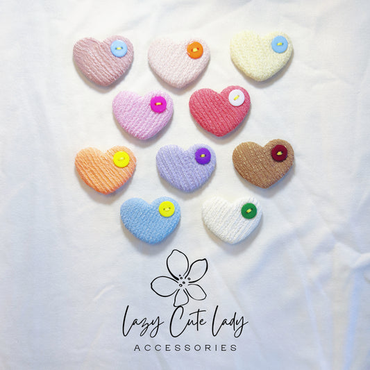 Colorful Heart Hair Clips – Textured Fabric Barrettes with Button Accent | Cute & Soft Hair Accessories for Girls, Toddlers & Gifting