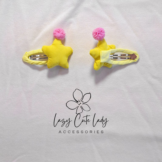 Chubby Star Hair Clip – Cute Plush Hat Star Barrette for Girls in Pink, Purple & Yellow | Adorable Hair Accessory for Kids, Birthdays & Gifting