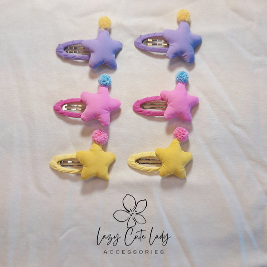 Chubby Star Hair Clip – Cute Plush Hat Star Barrette for Girls in Pink, Purple & Yellow | Adorable Hair Accessory for Kids, Birthdays & Gifting