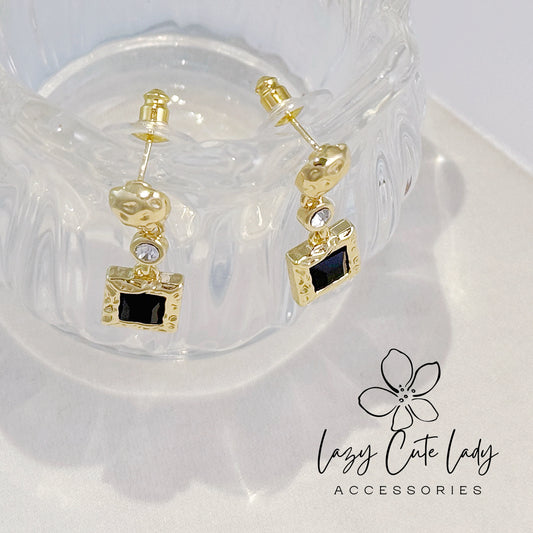 Lazy Cute Lady Accessories-Exquisite Metal Cube and Cubic Zirconia Drop Earring-Drop Earring-Metal allergy-friendly earring-Fashion Earring-Gift-for girl for women