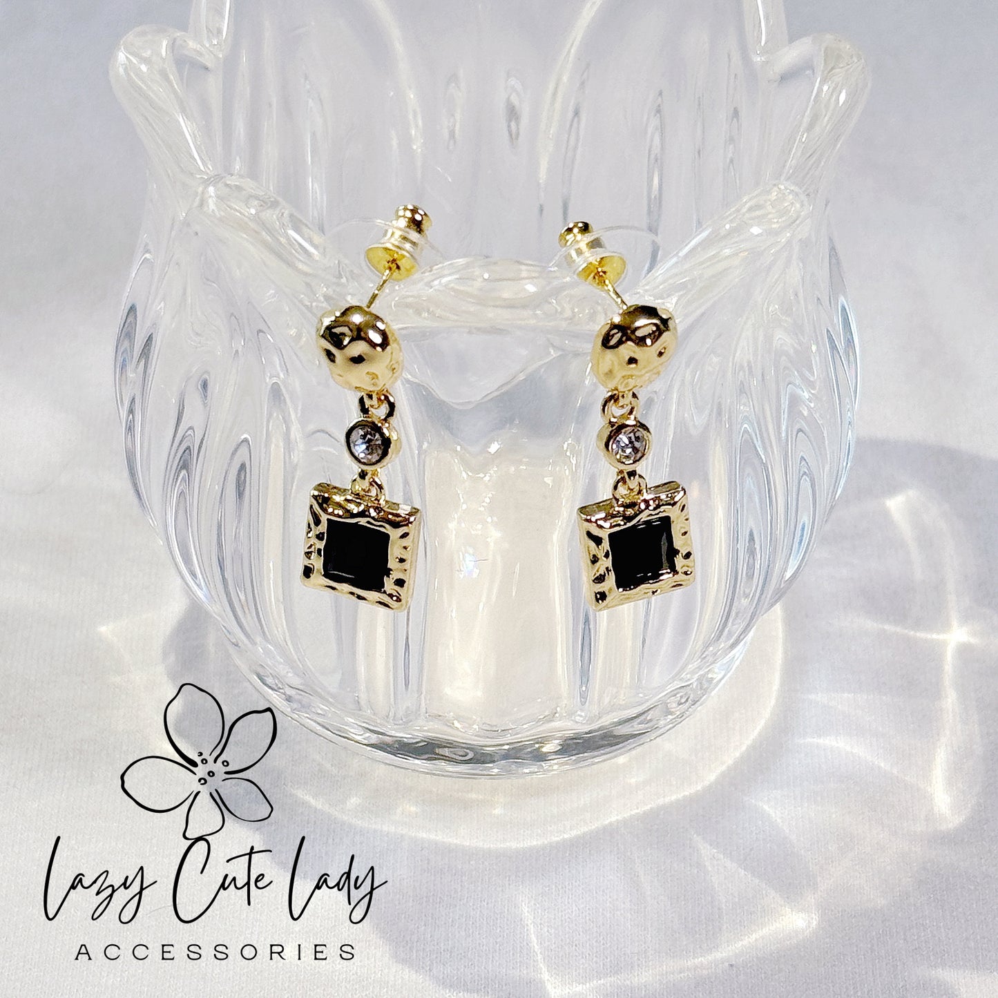 Lazy Cute Lady Accessories-Exquisite Metal Cube and Cubic Zirconia Drop Earring-Drop Earring-Metal allergy-friendly earring-Fashion Earring-Gift-for girl for women