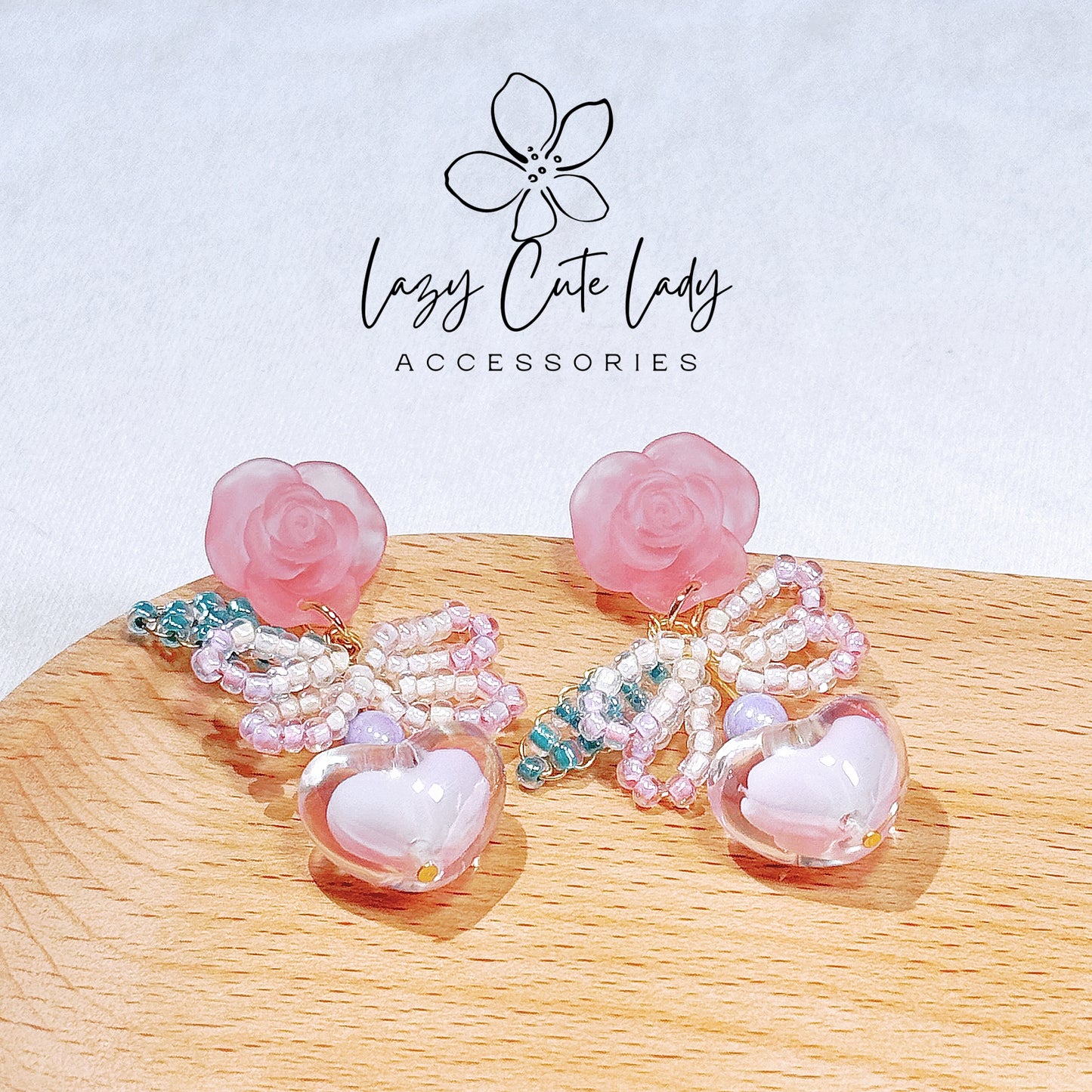 Elegant Matte Rose and Bead Butterfly Bow Earrings with Pink