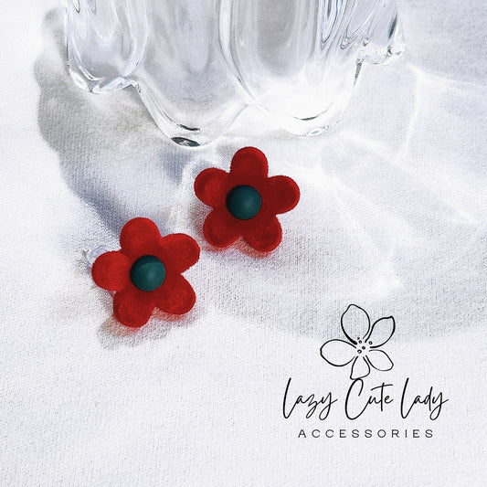 Lazy Cute Lady Accessories-Red Velvet Floral Stud Earrings-Fashion Earring- Fashion Accessories-Gift-for girl for women