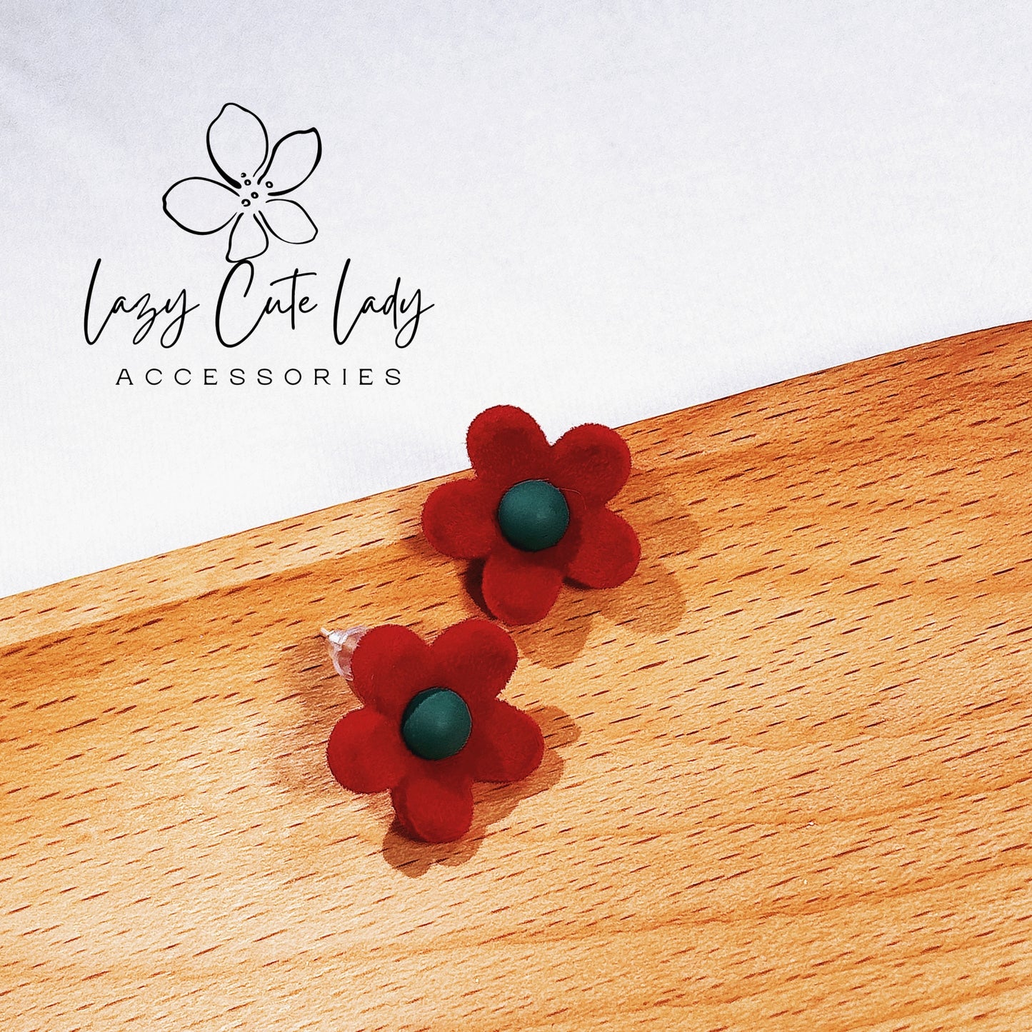 Lazy Cute Lady Accessories-Red Velvet Floral Stud Earrings-Fashion Earring- Fashion Accessories-Gift-for girl for women