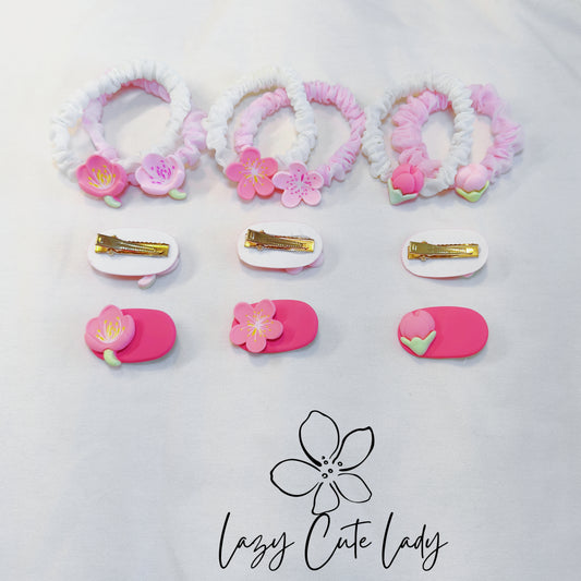 Trio of Blossoms Hair Set – Sakura, Peach & Tulip Edition- Gift