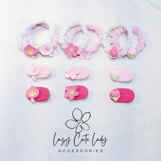 Trio of Blossoms Hair Set – Sakura, Peach & Tulip Edition- Gift