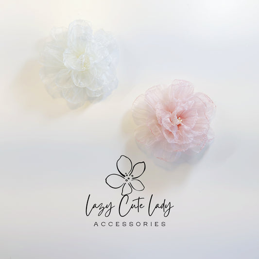 Sheer Fabric Flower Hair Clip – Elegant Layered Blossom for Romantic Looks