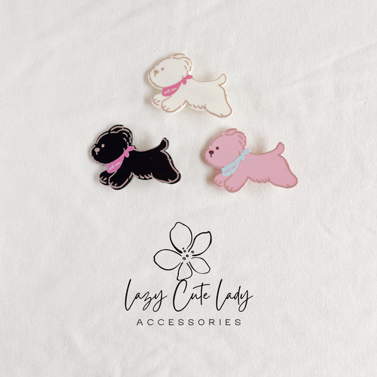 Cute Puppy Dog Hair Clips – Cartoon Dog Barrettes in Pink, Black & White for Girls and Women