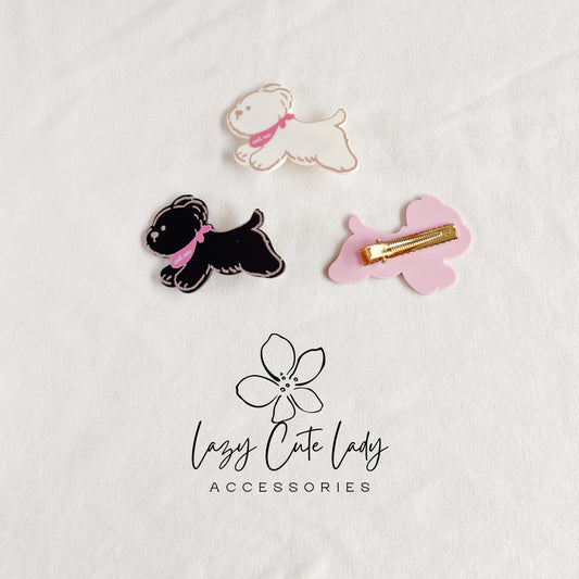 Cute Puppy Dog Hair Clips – Cartoon Dog Barrettes in Pink, Black & White for Girls and Women