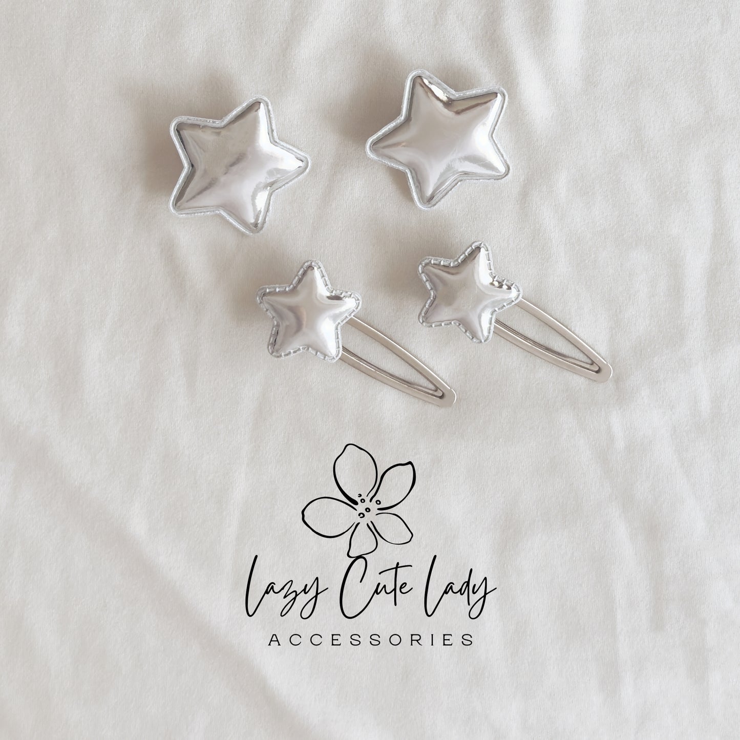 Silver Star Hair Clips – Metallic Puff Star Barrettes for Kids & All Ages
