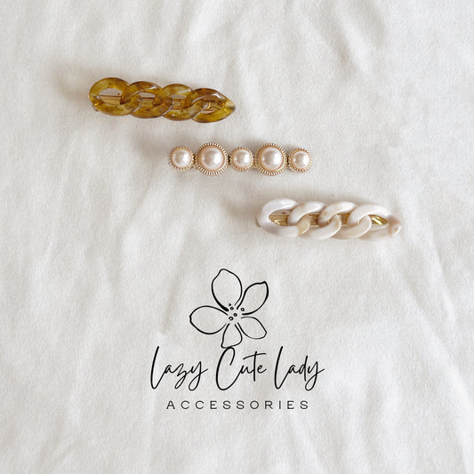 Chain & Pearl Hair Clip Set – Elegant Barrettes for All Ages