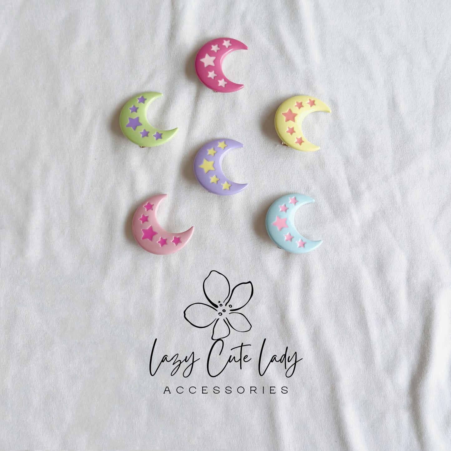 Moon & Stars Hair Clips – Pastel Celestial Dreams for Every Day