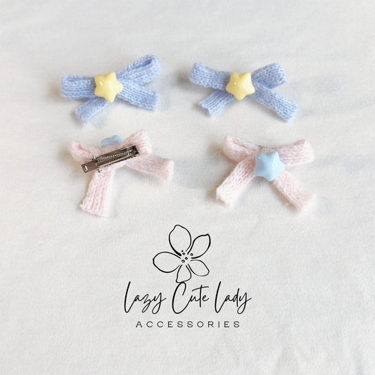 Knit Bow Star Hair Clips – Soft & Cute Baby Girl Barrettes (Set of 2)