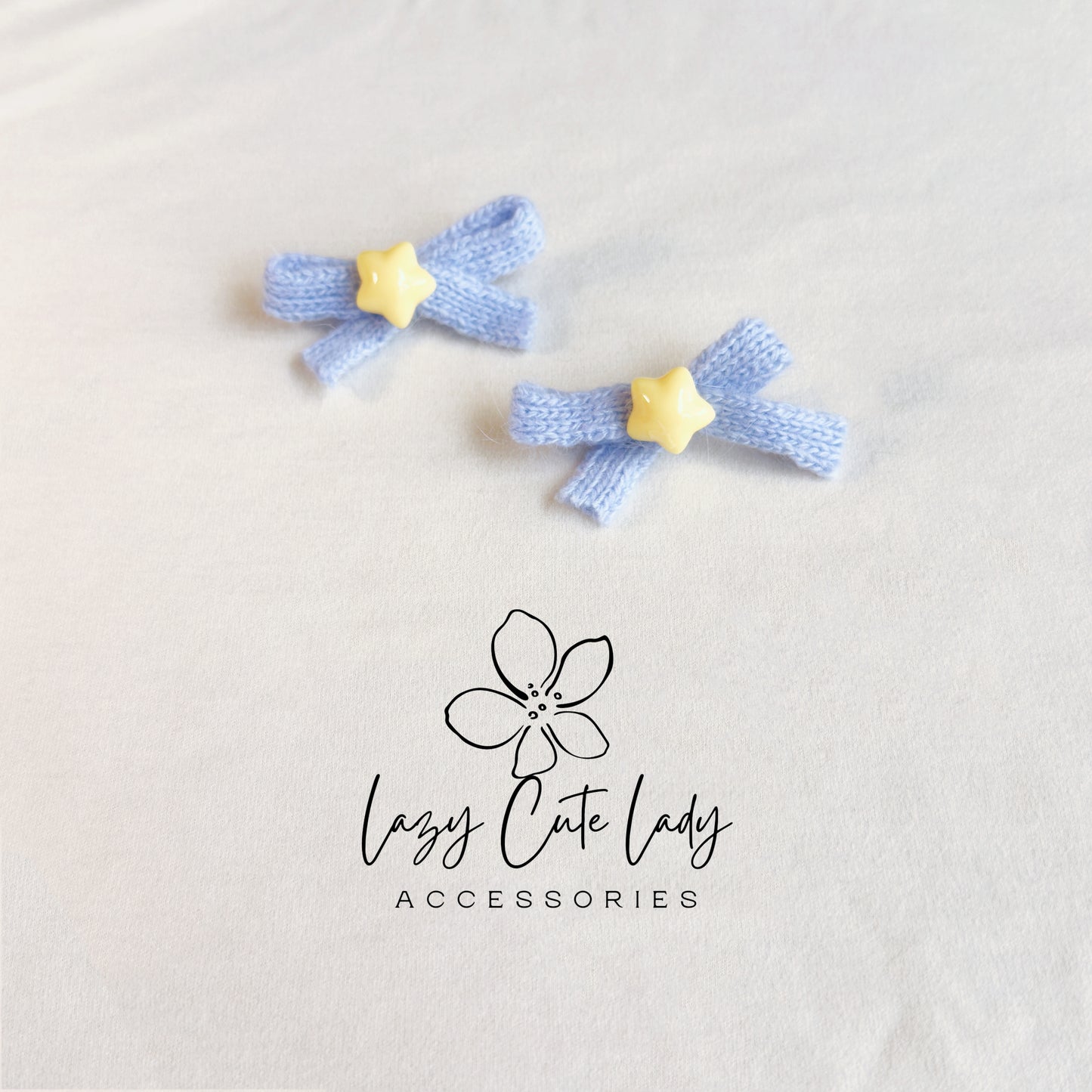 Knit Bow Star Hair Clips – Soft & Cute Baby Girl Barrettes (Set of 2)