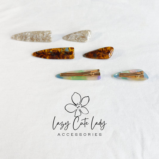 Eco Acetate Tapered Snap Hair Clips – Modern Classic Barrettes in Multiple Sizes & Colors