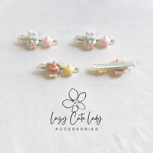 Kawaii Animal Star Hair Clips – Bunny & Bear Snap Clips for Kids-Gift for her