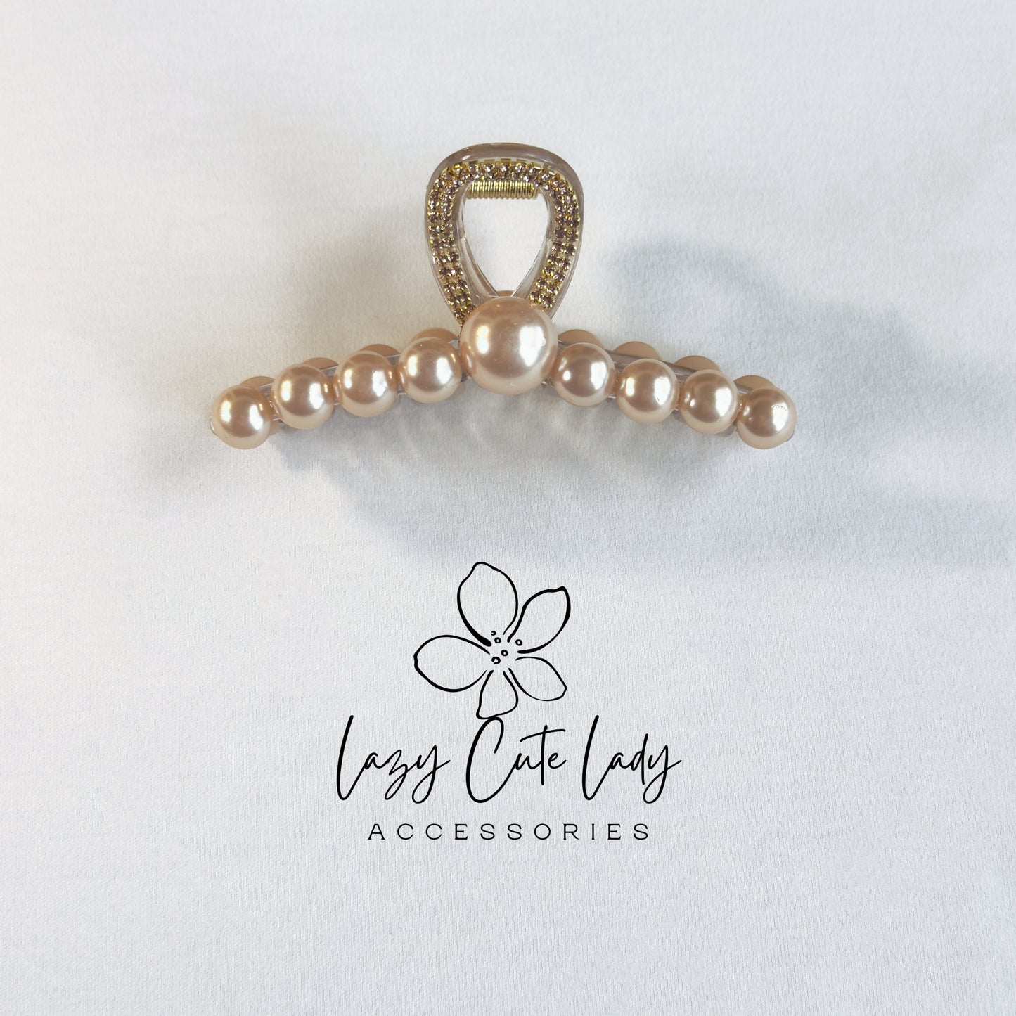 Elegant Pearl Hair Claw – Gold Rhinestone Handle Claw Clip (2 Pearl Colors)