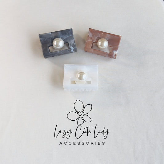 Eco Acetate Pearl Claw Clip – French Rectangle Hair Clip with Marble Finish (3 Colors)