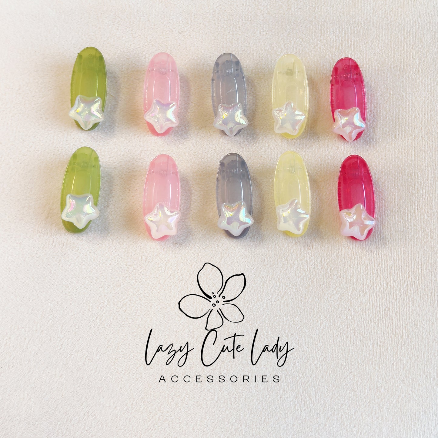 Mini Star Snap Hair Clips – Jelly Pastel Barrettes with Pearl Star (Set Options Available)